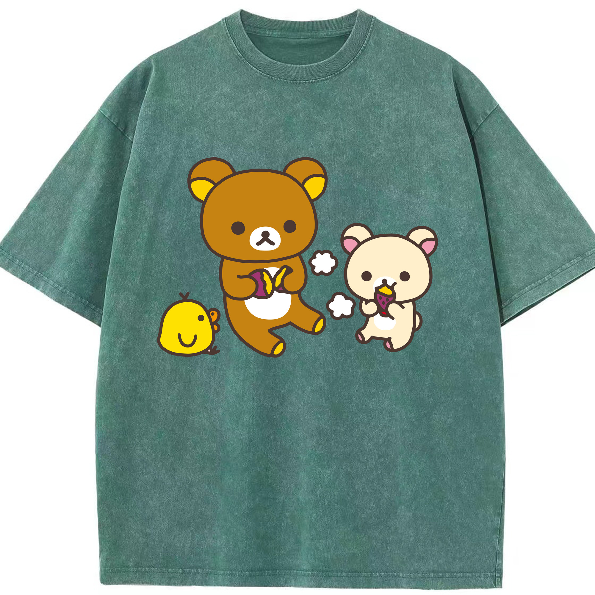 （画像用） リラックマ リラックマ キイロイトリ Rilakkuma Korilakkuma Kiiroitori 綿100% ヴィンテージ風 半袖Tシャツ（フロントプリント）